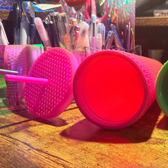 Starbucks Neon Green & Pink Studded Tumblers - NEW - Picture 2 of 4